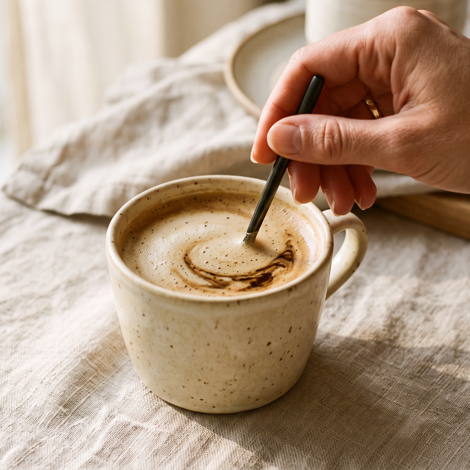 Collageen door koffie roeren