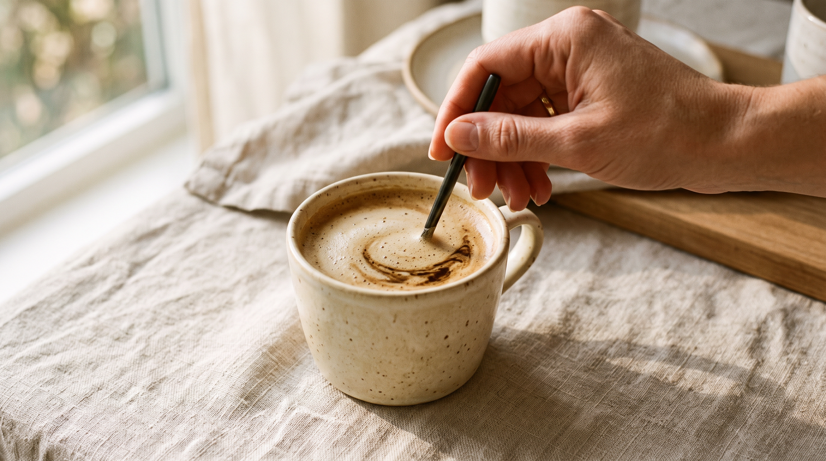 Collageen door koffie roeren